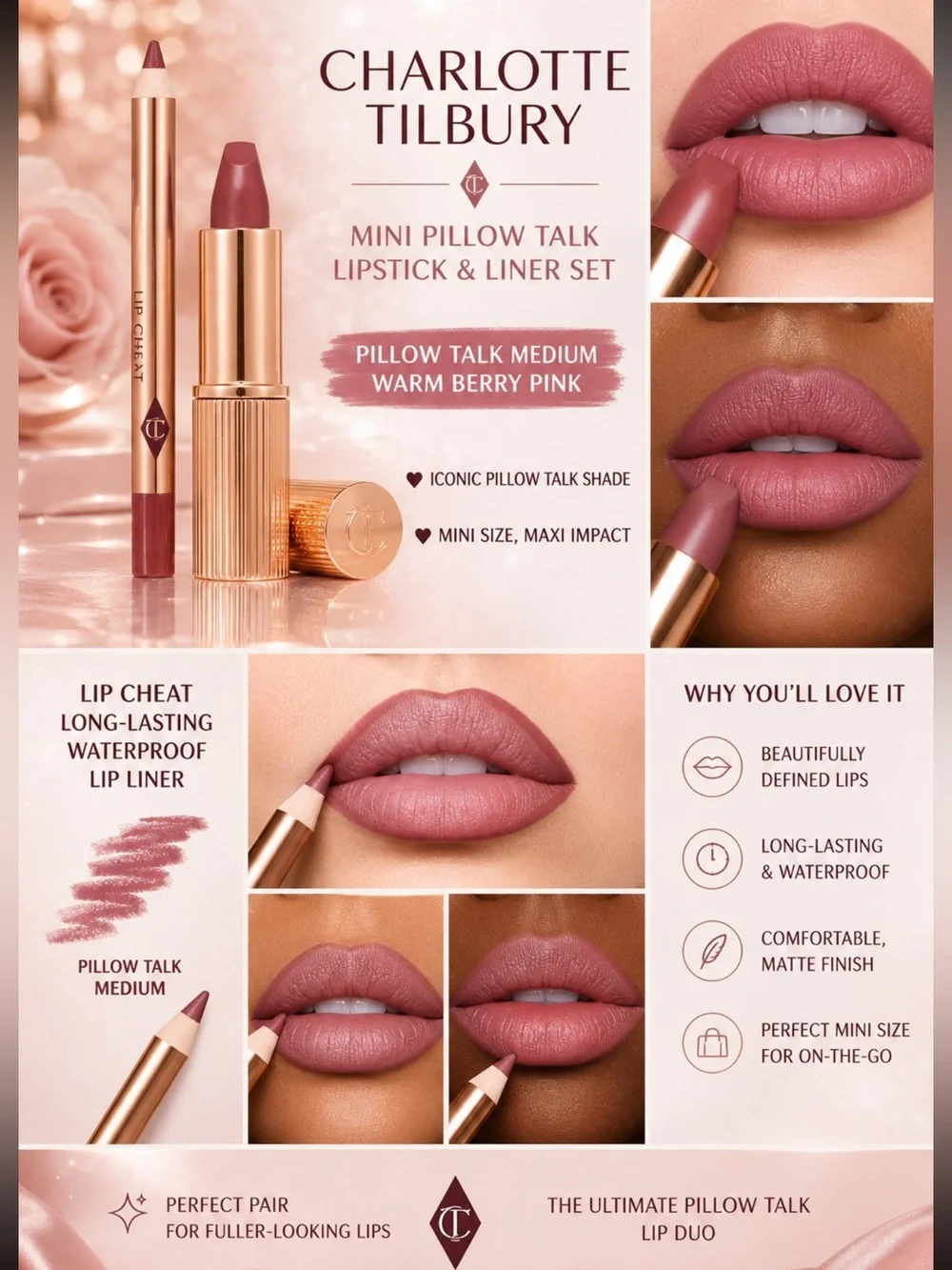 Charlotte Tilbury Pillow Talk medium Lip Kit - mini